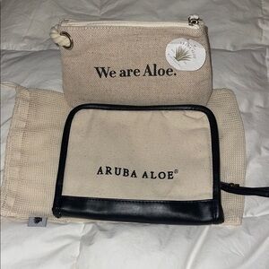 Cream and Black Cosmetic Bag Set NWT canvas/leather durable